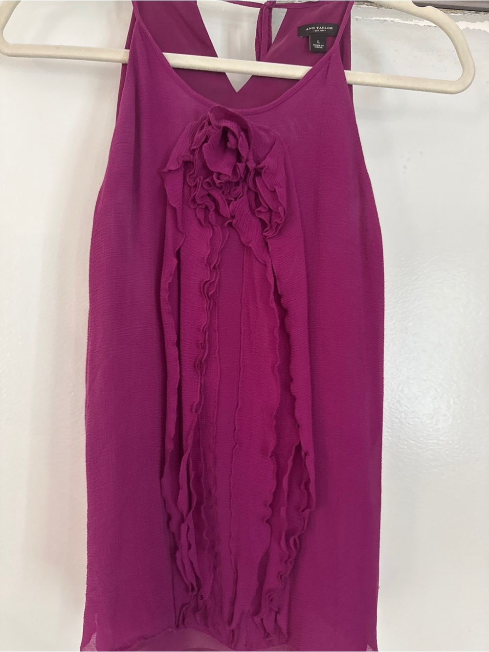 Ann Taylor Magenta Tie-Back Spaghetti-Strap Top floral accent
